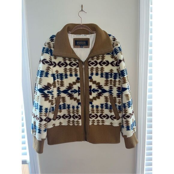 Pendleton Foxglove Fleece Bomber Jacket Aztec Women’s XL Tan Southwestern Aztec - Picture 2 of 6
